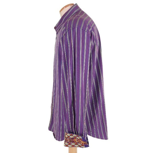 Robert Graham Cotton Embroidered LS Shirt Size XL Mens Cotton Purple Stripe - Picture 4 of 13